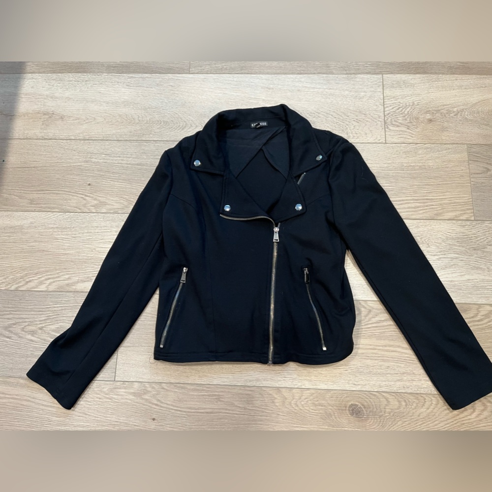 Express black, asymmetrical moto light weight jacket.  Size large.